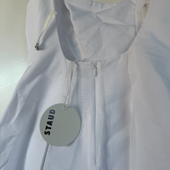 NWT Staud Joli Mini Dress White Wide Square Neck Open Back Pleated Skirt Sz 6 - Picture 7 of 7